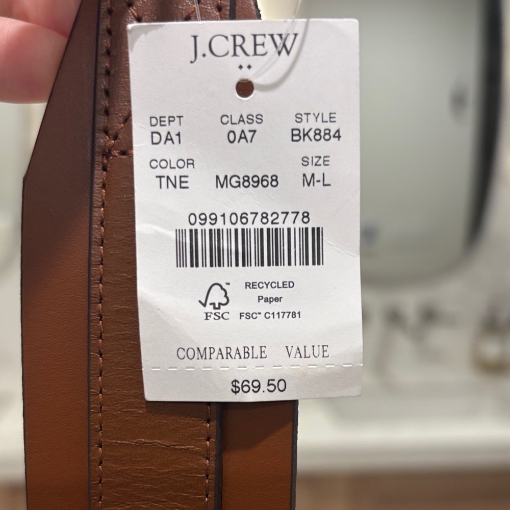 J. Crew Tan Leather Dress Belt with Stitching